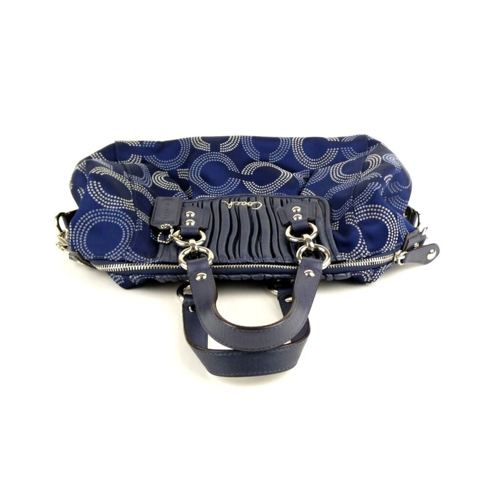 Coach Ashley Gathered Leather Signature Op Art Dotted Navy Satchel F20015 - Picture 13 of 14